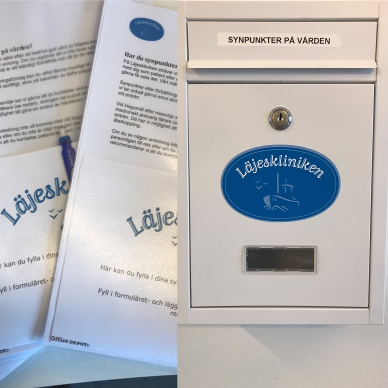 Brevlåda med texten "Synpunkter på vården"