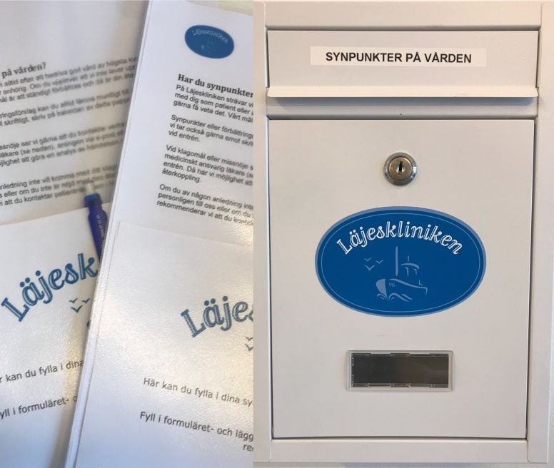 Brevlåda med texten "Synpunkter på vården"